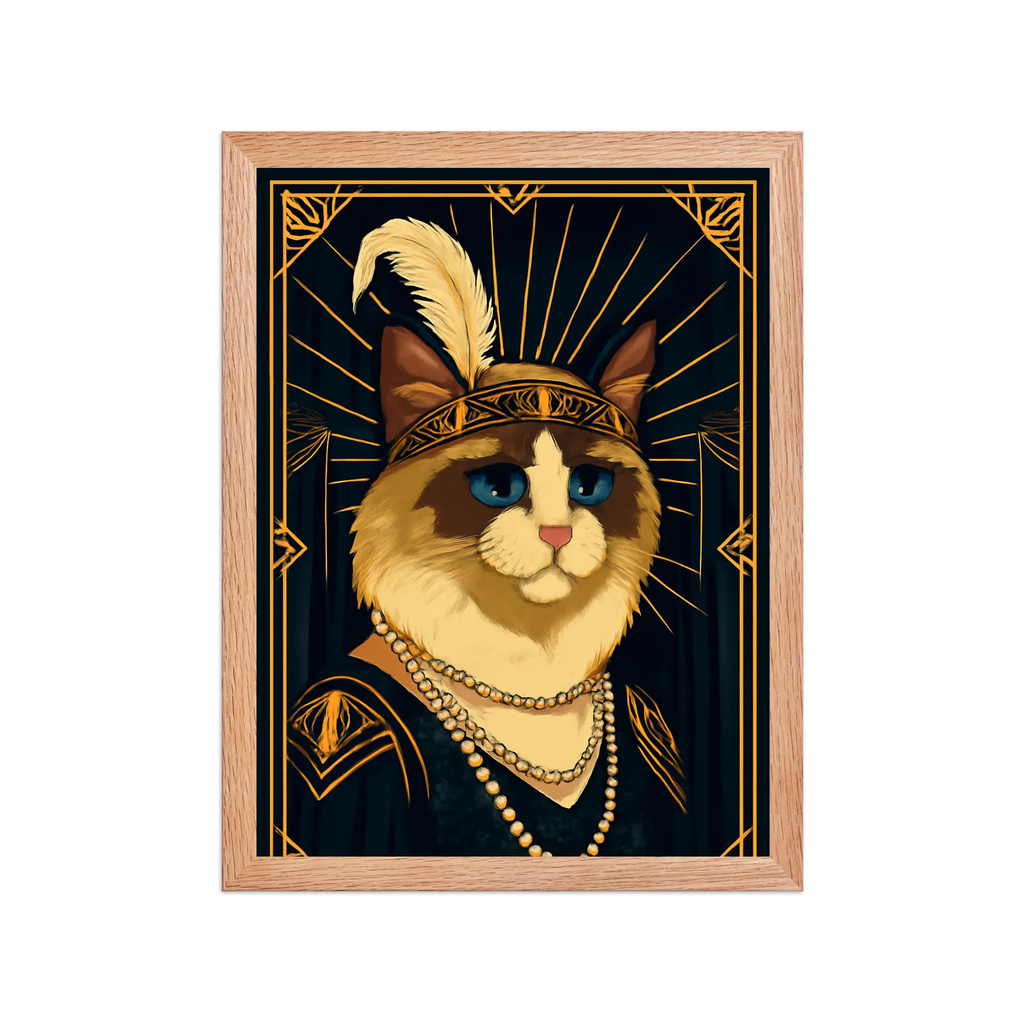 Custom pet portrait in Art Deco Gatsby style - Great Gatsby era geometric gold and black elegance
