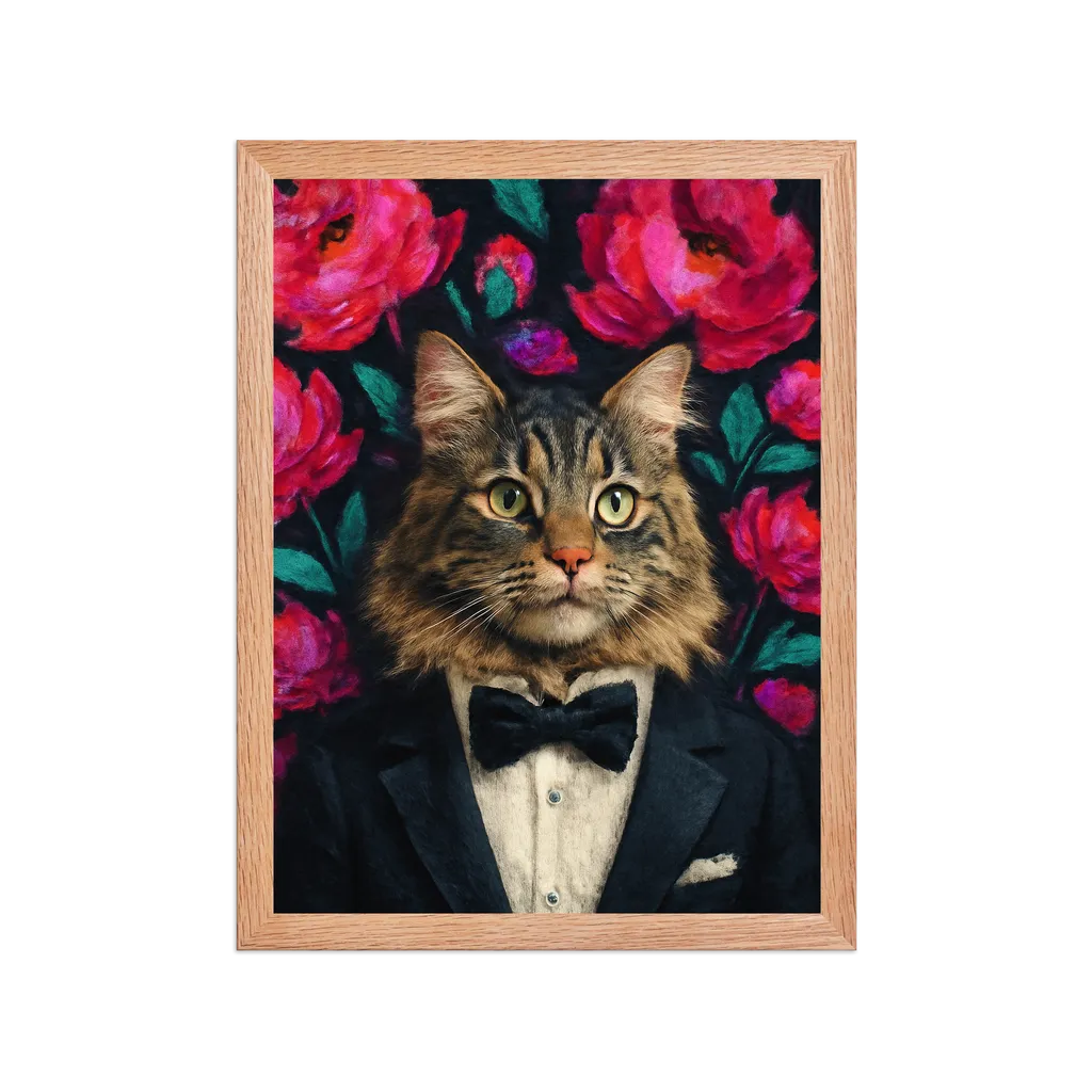 Custom pet portrait in Bloom style - Floral phone wallpaper with tuxedo pet