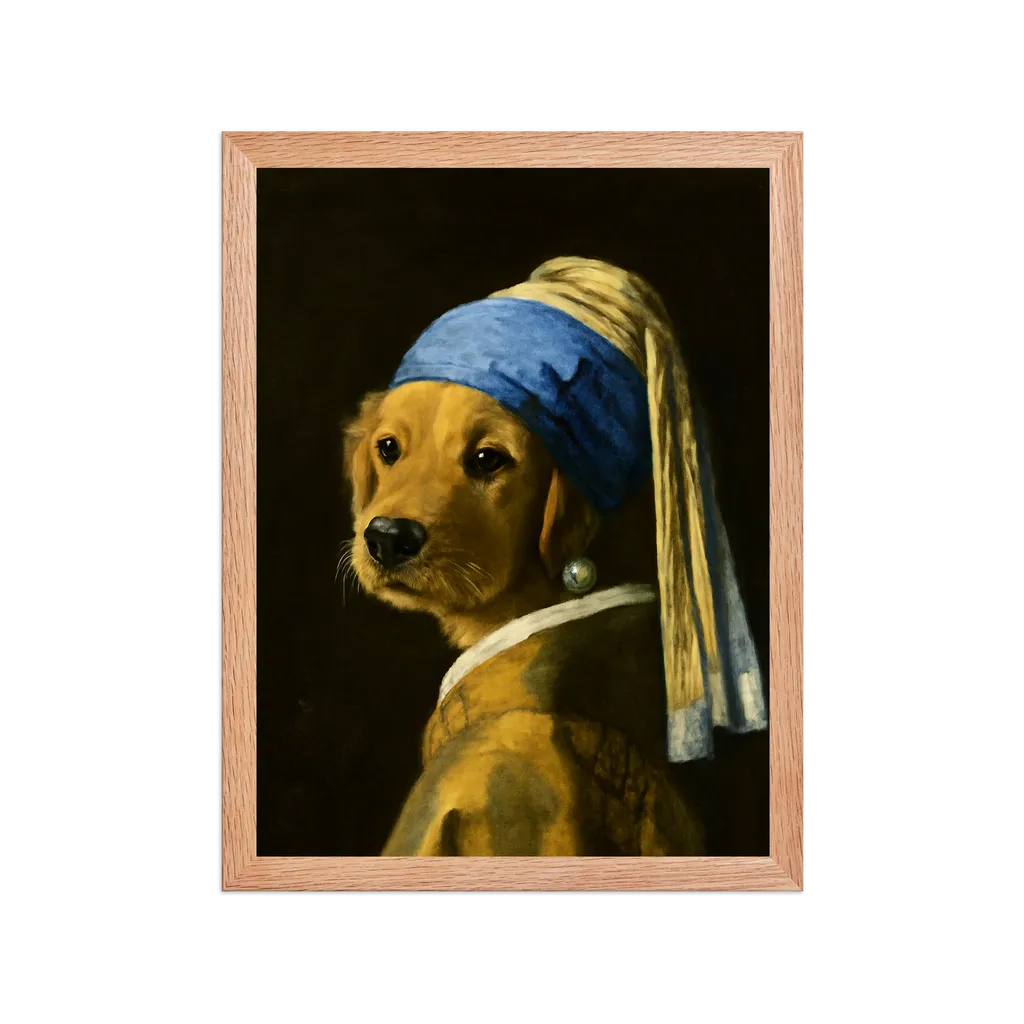 Custom pet portrait in Girl with Pearl Earring style - Vermeer masterpiece style portrait with turban and pearl earring