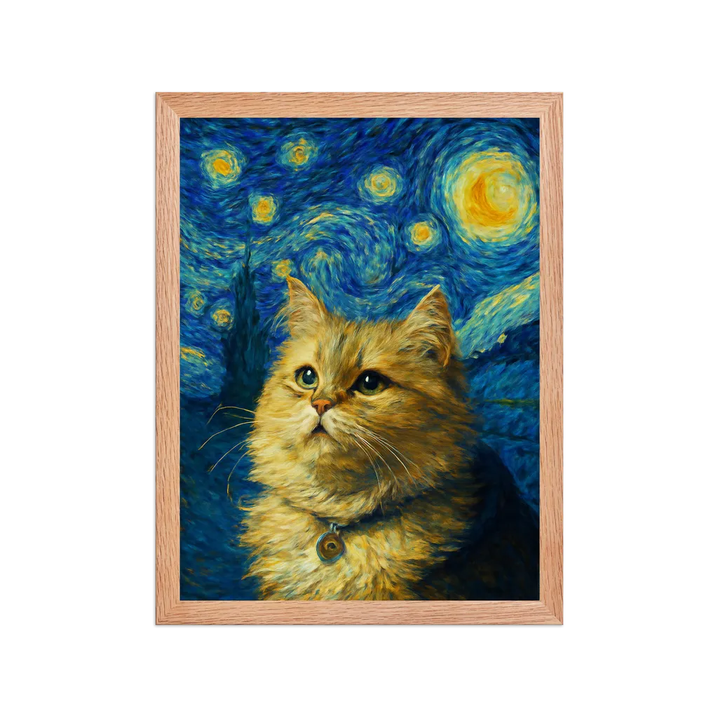 Custom pet portrait in Starry Night style - Dreamy night portrait with Van Gogh starry sky background