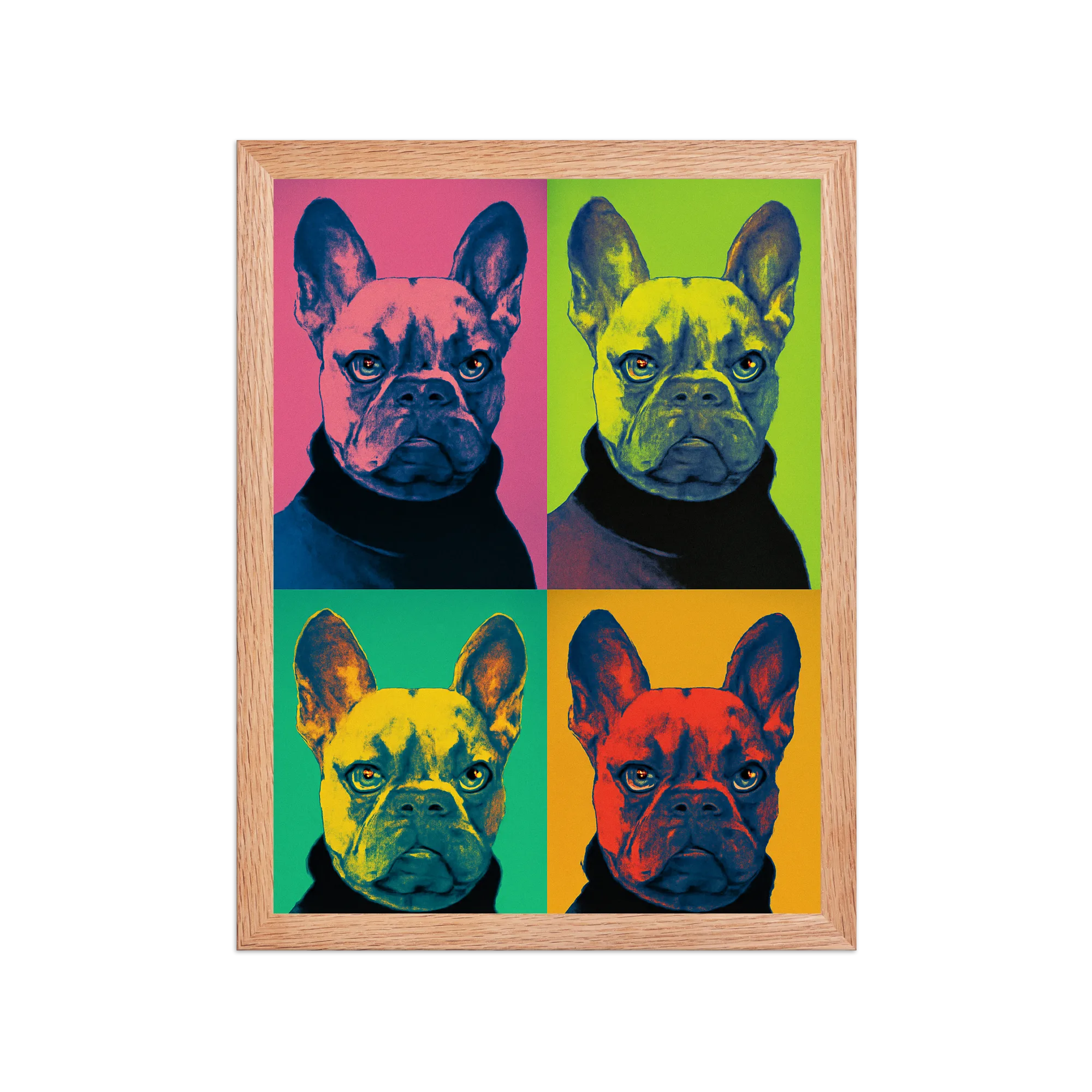 Custom pet portrait in Warhol Pop Art style - Andy Warhol four-panel high-saturation pop art